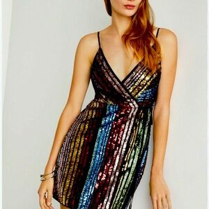 BCBG MaxAzRia striped sequin mini wrap dress